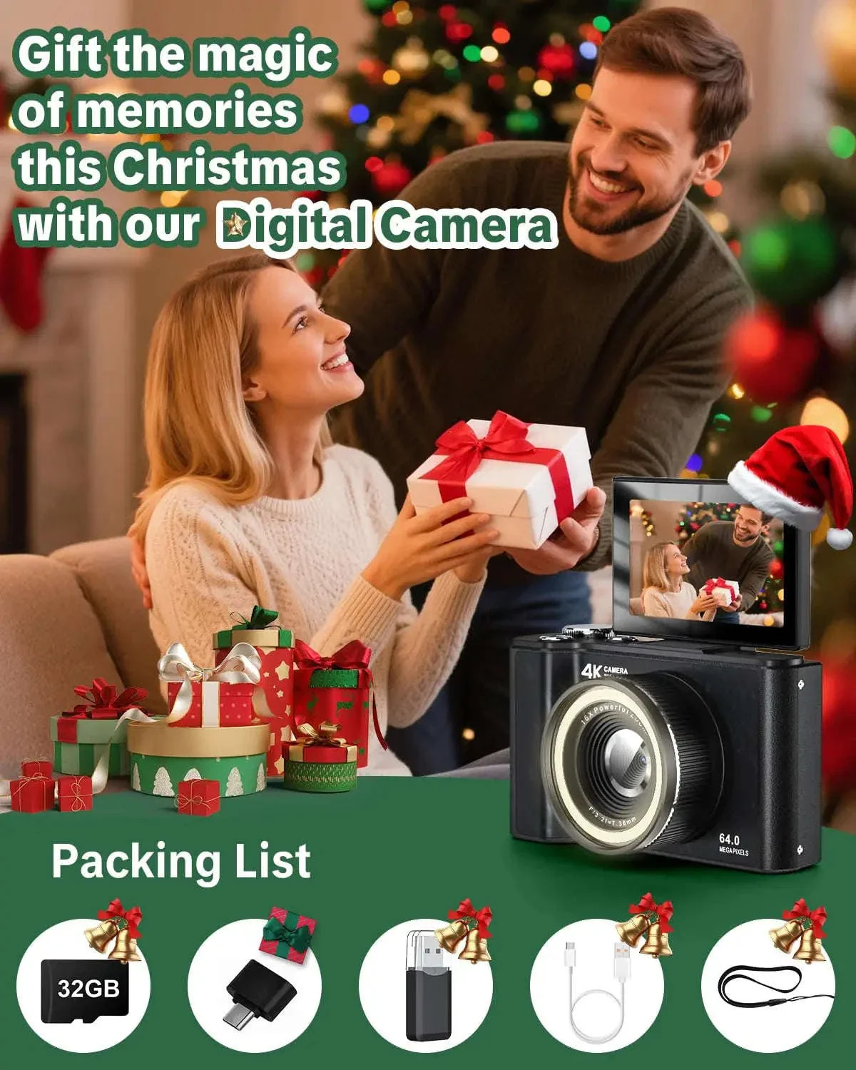 4K Digital Camera with Ring Light, Flip Screen for Vlogging - Image 8