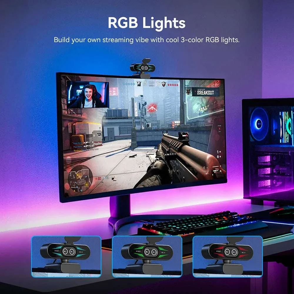 4K Webcam with Autofocus, Dual Mics & RGB Light for Streaming - Image 6