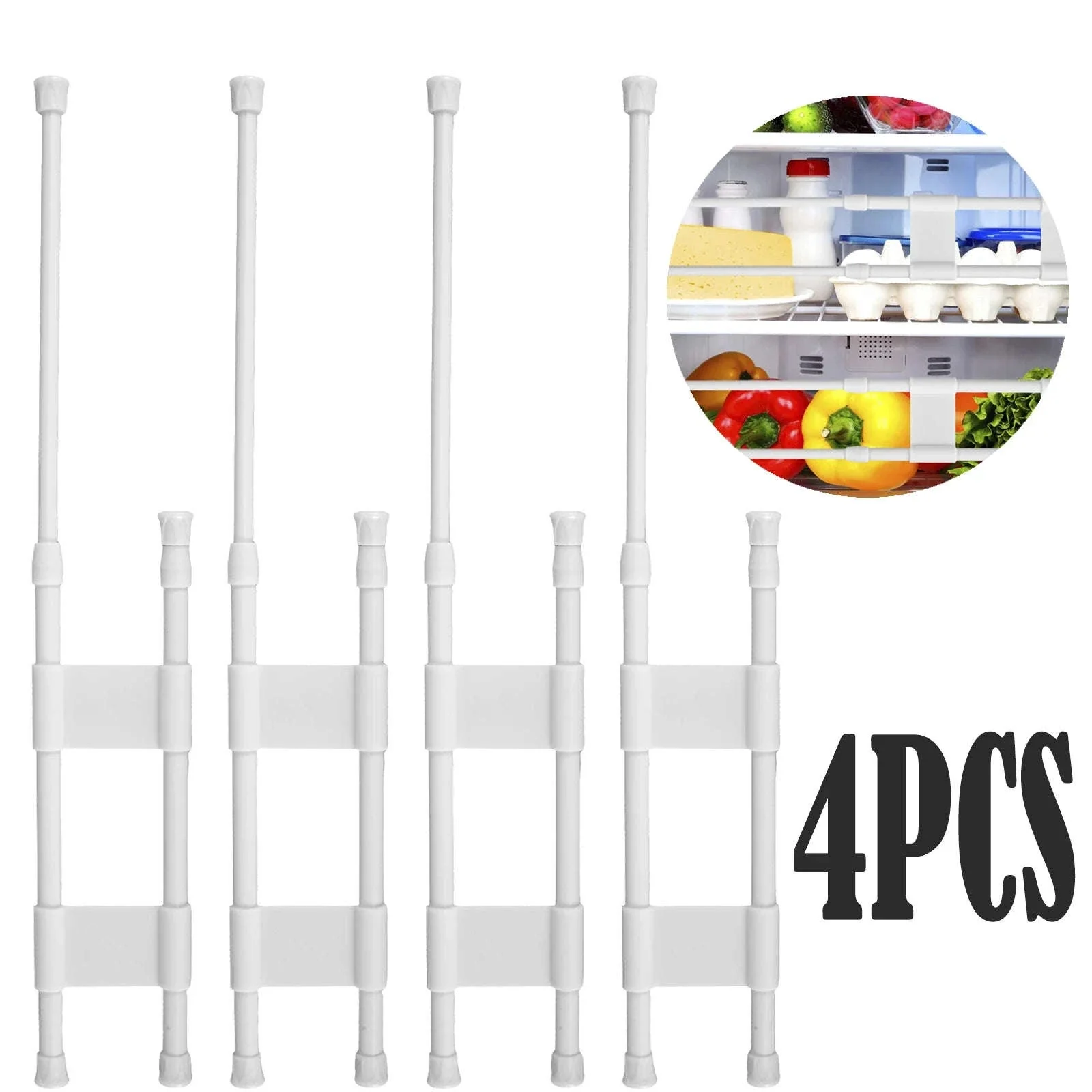 4-Piece RV Refrigerator Bar Set Adjustable Tension Storage Rods
