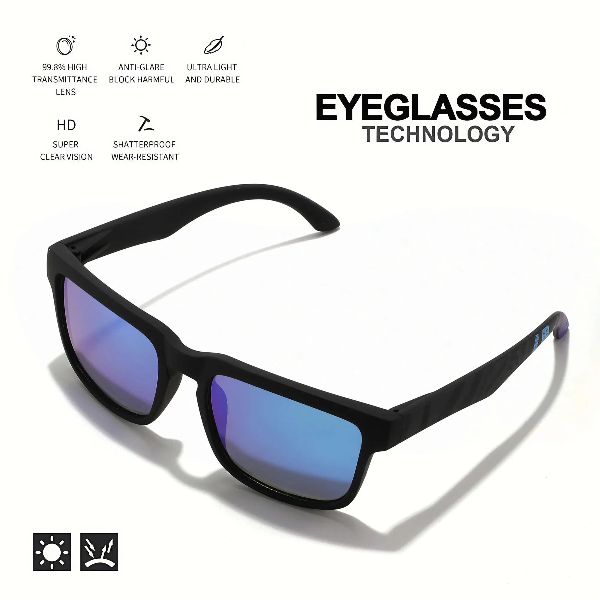 4PCS Square Sports Sunglasses with Designer Temple Pattern - Image 4