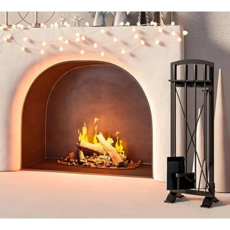 Wrought Iron Fireplace Tool Set with Poker, Tongs, Shovel & Broom - Image 11