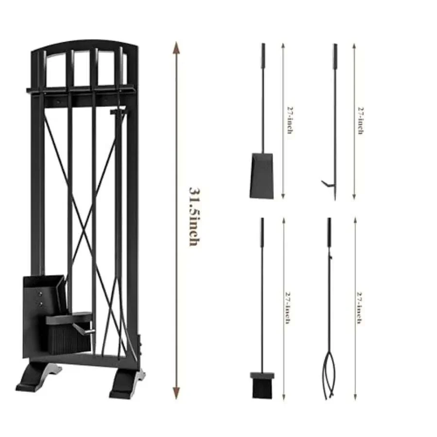 Wrought Iron Fireplace Tool Set with Poker, Tongs, Shovel & Broom - Image 3