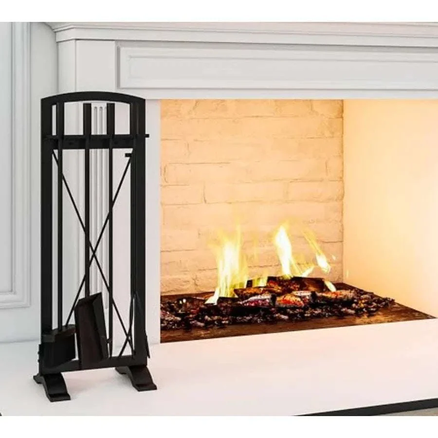 Wrought Iron Fireplace Tool Set with Poker, Tongs, Shovel & Broom - Image 6