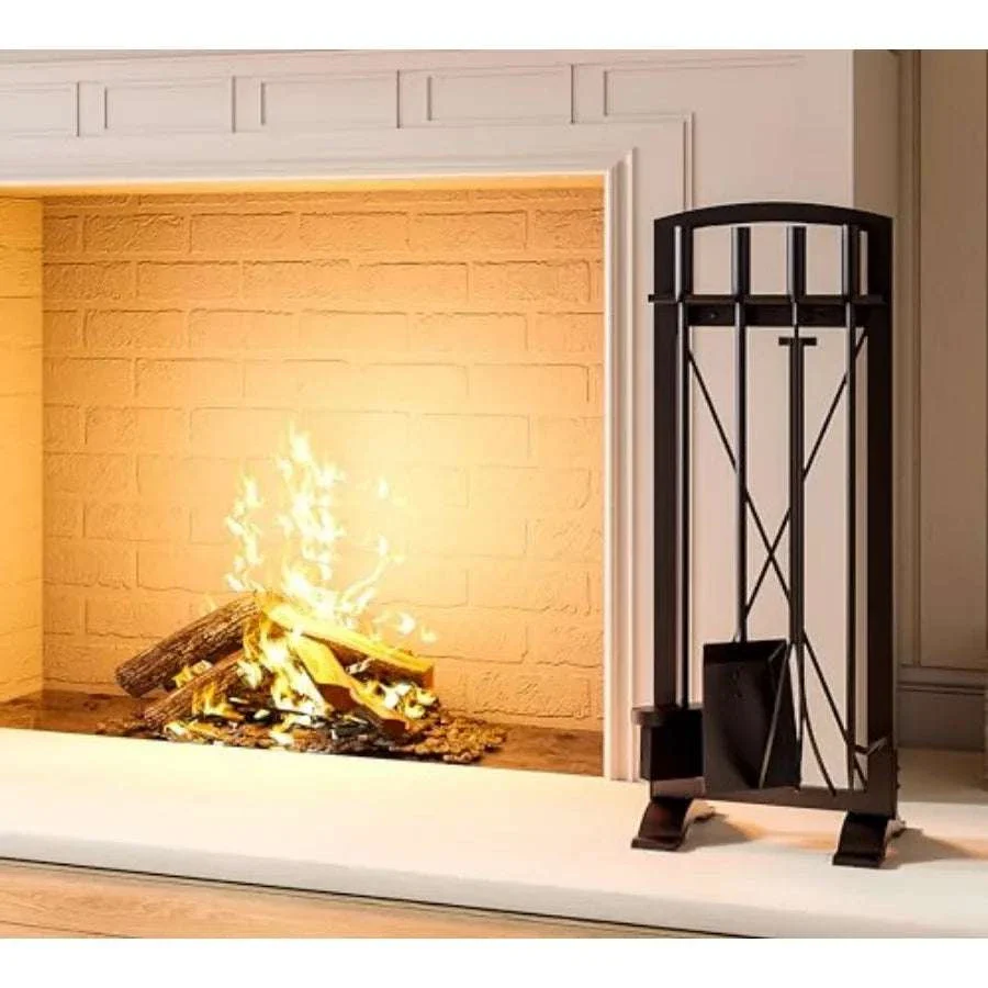 Wrought Iron Fireplace Tool Set with Poker, Tongs, Shovel & Broom - Image 8