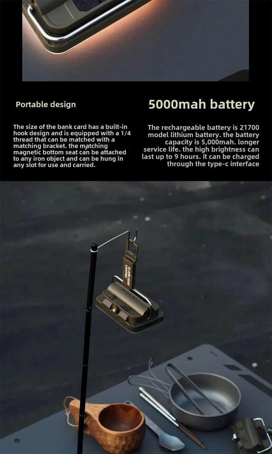 5000mAh LED Camping Tent Light Rechargeable Waterproof Portable Hanging Night Lamp - Image 8