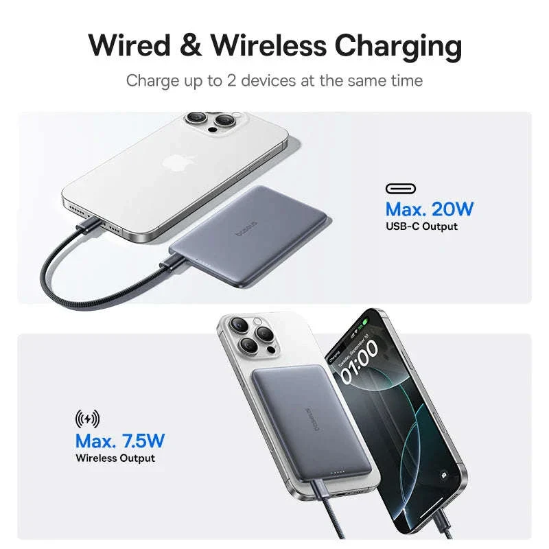 5000mAh Magnetic Power Bank 15W Wireless Charging 20W Wired Charging Slim Card-Sized Portable Power Bank - Image 3
