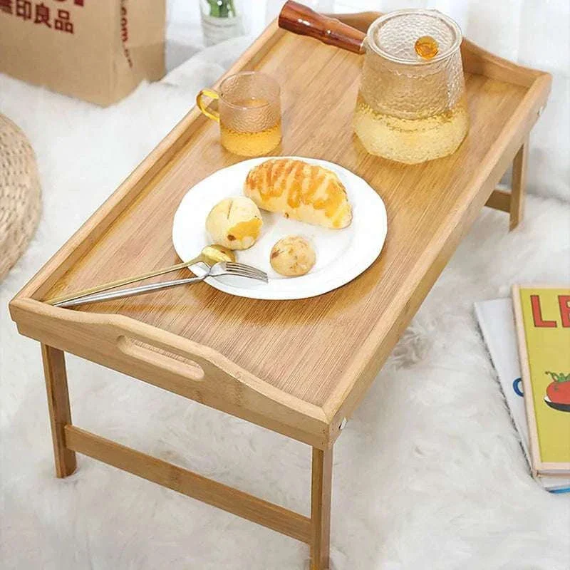 Foldable Bamboo Laptop Desk Bed Tray with Storage 50cm - Image 23