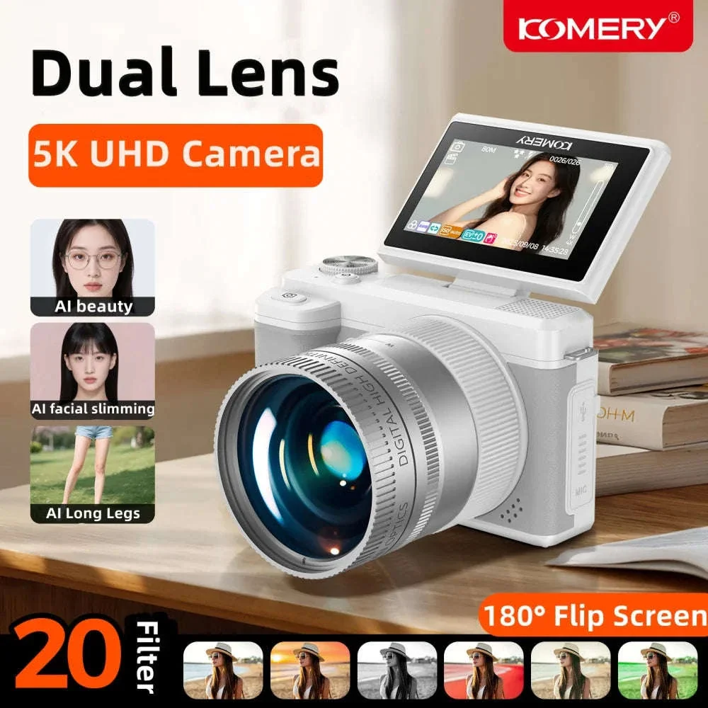 5K Digital Camera 80MP Dual Lens with Flip Screen & WiFi