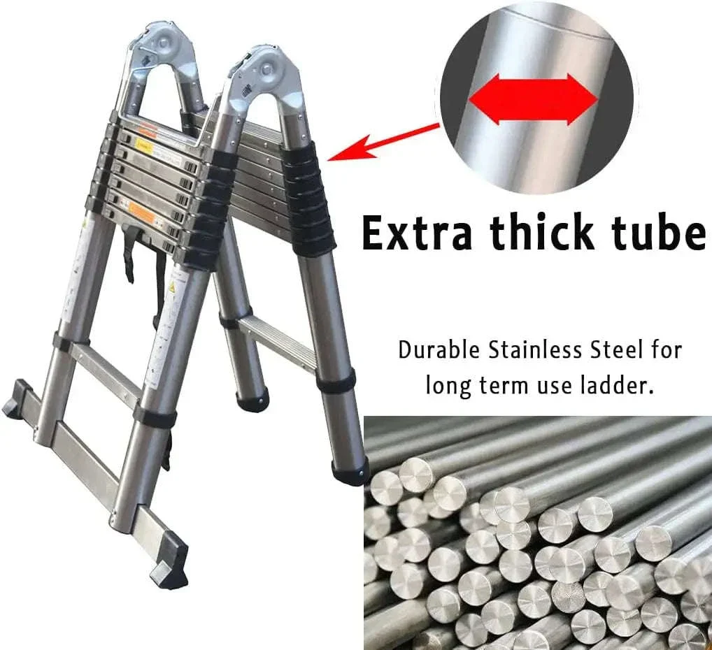 5M Telescopic Stainless Steel A-Frame Folding Ladder - Image 6