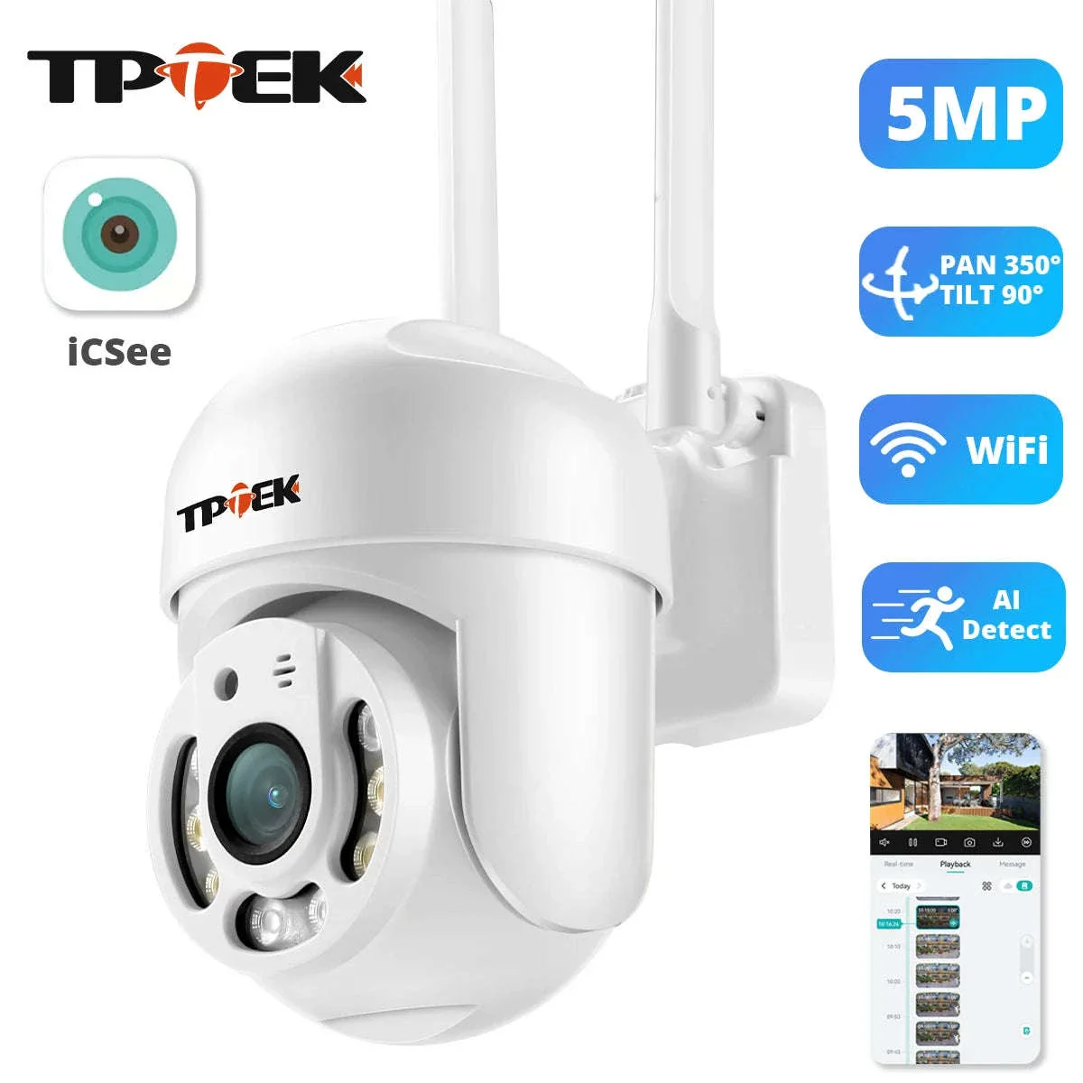 5MP WiFi PTZ Security Camera with AI Detection & Color Night Vision
