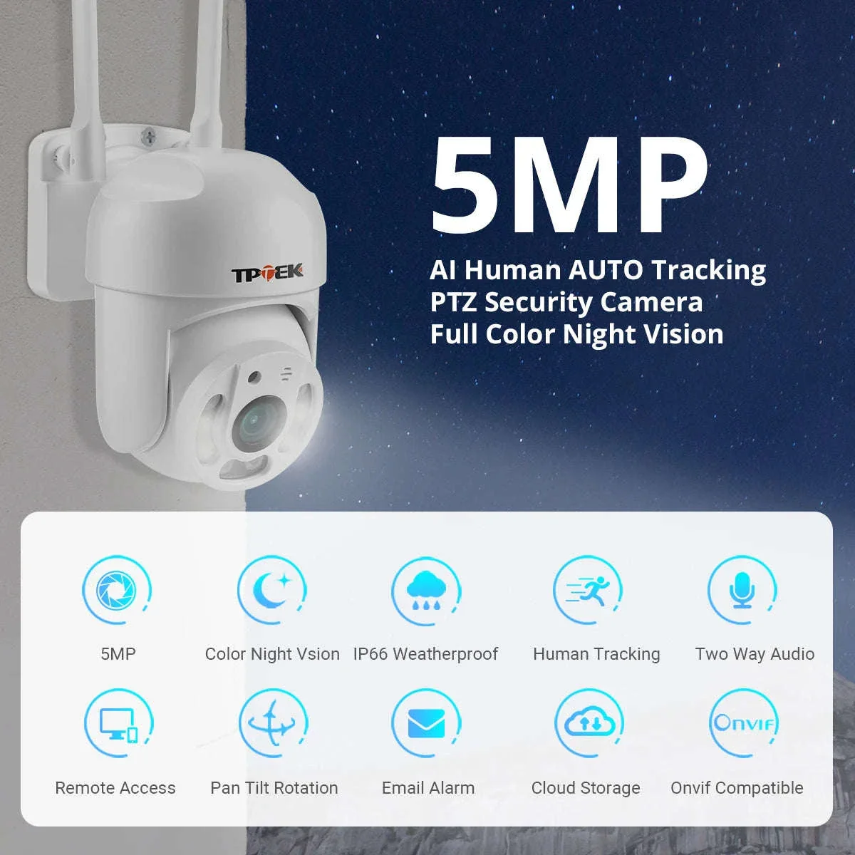 5MP WiFi PTZ Security Camera with AI Detection & Color Night Vision - Image 8