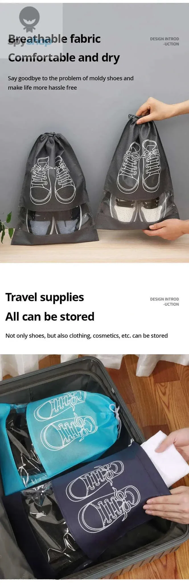 Travel Shoe Storage Bag Set 5-Pack Waterproof Organizers - Image 9