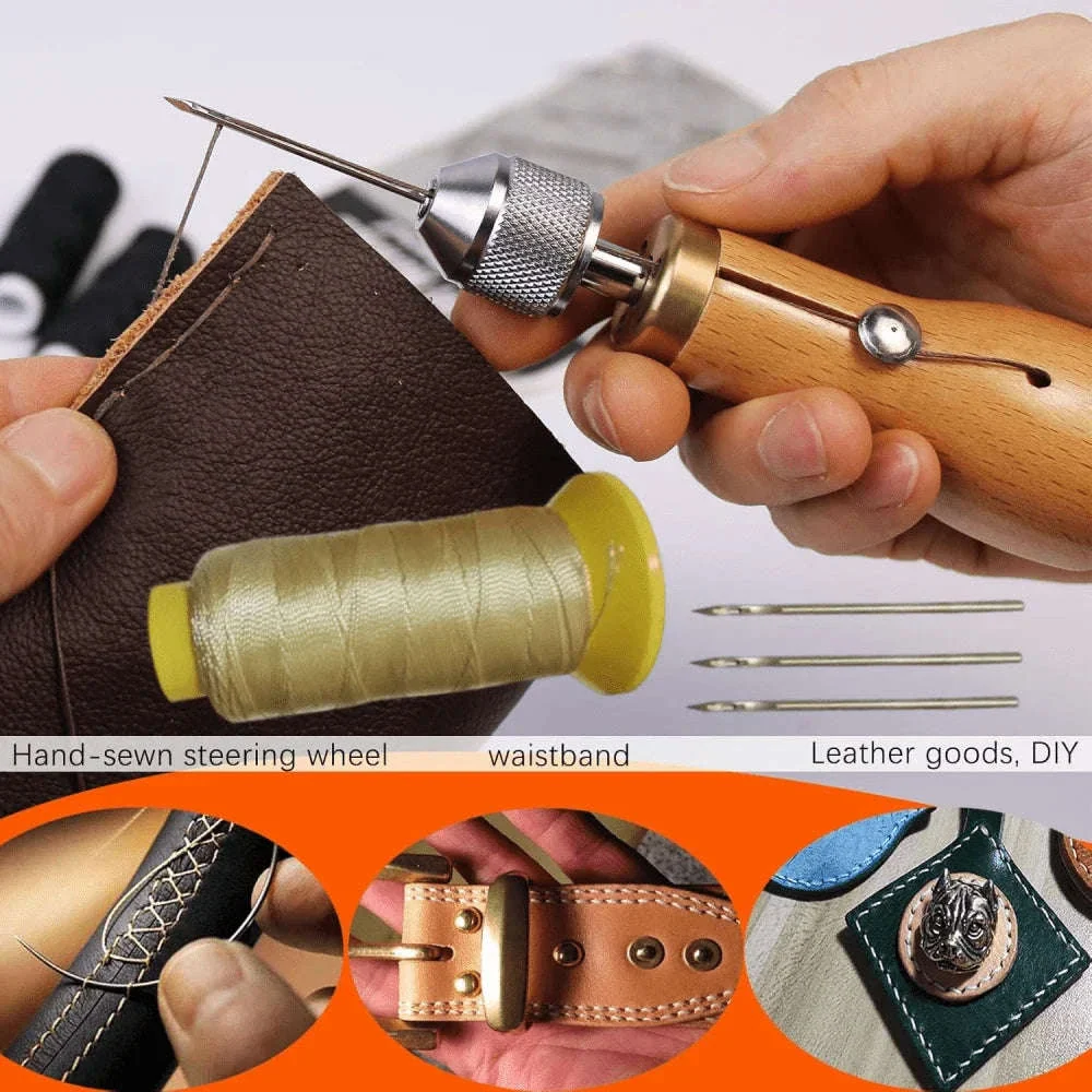 5pcs Sewing Awl Kit for Leather Repair with Waxed Thread Set