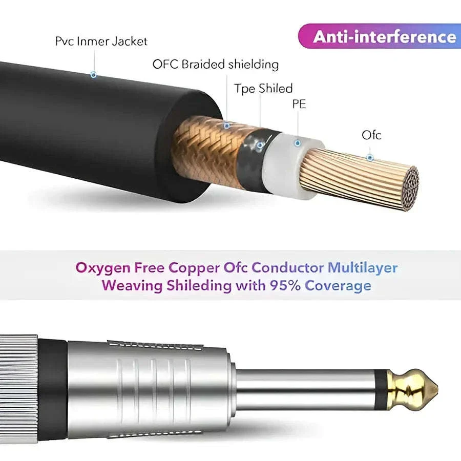 6.35mm 1/4" TS to XLR Male Microphone Cable for Amp & Mixer - Image 4