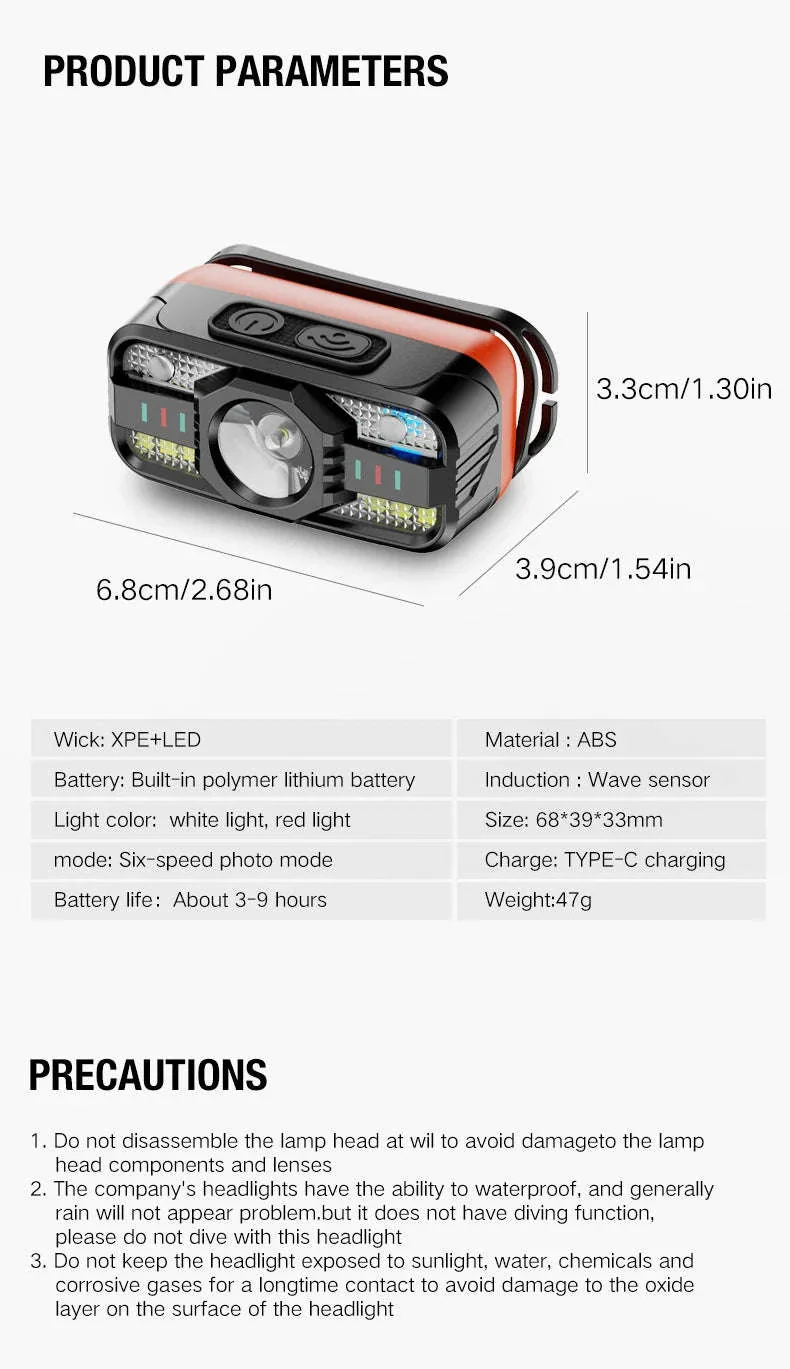 6 Lighting Modes USB Rechargeable LED Headlamp with Built-In Battery - Image 18