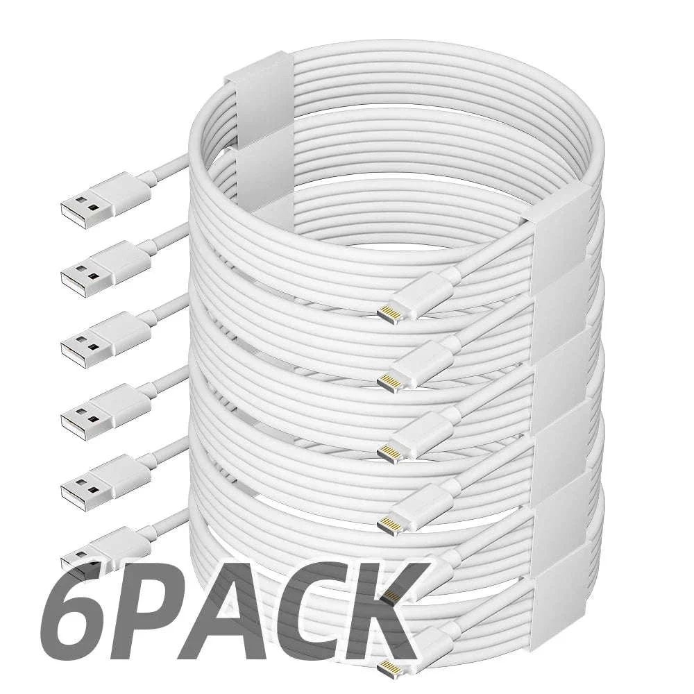 6-Pack 6ft Lightning Charging Cables for iPhone Fast Charge 2.4A