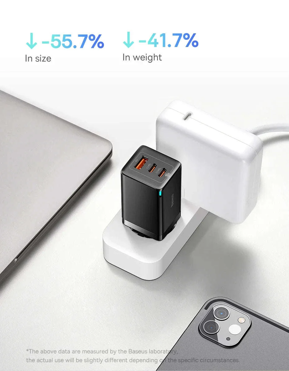 65W GaN Fast Charger with Dual USB-C & USB Ports for Laptop Phone - Image 12