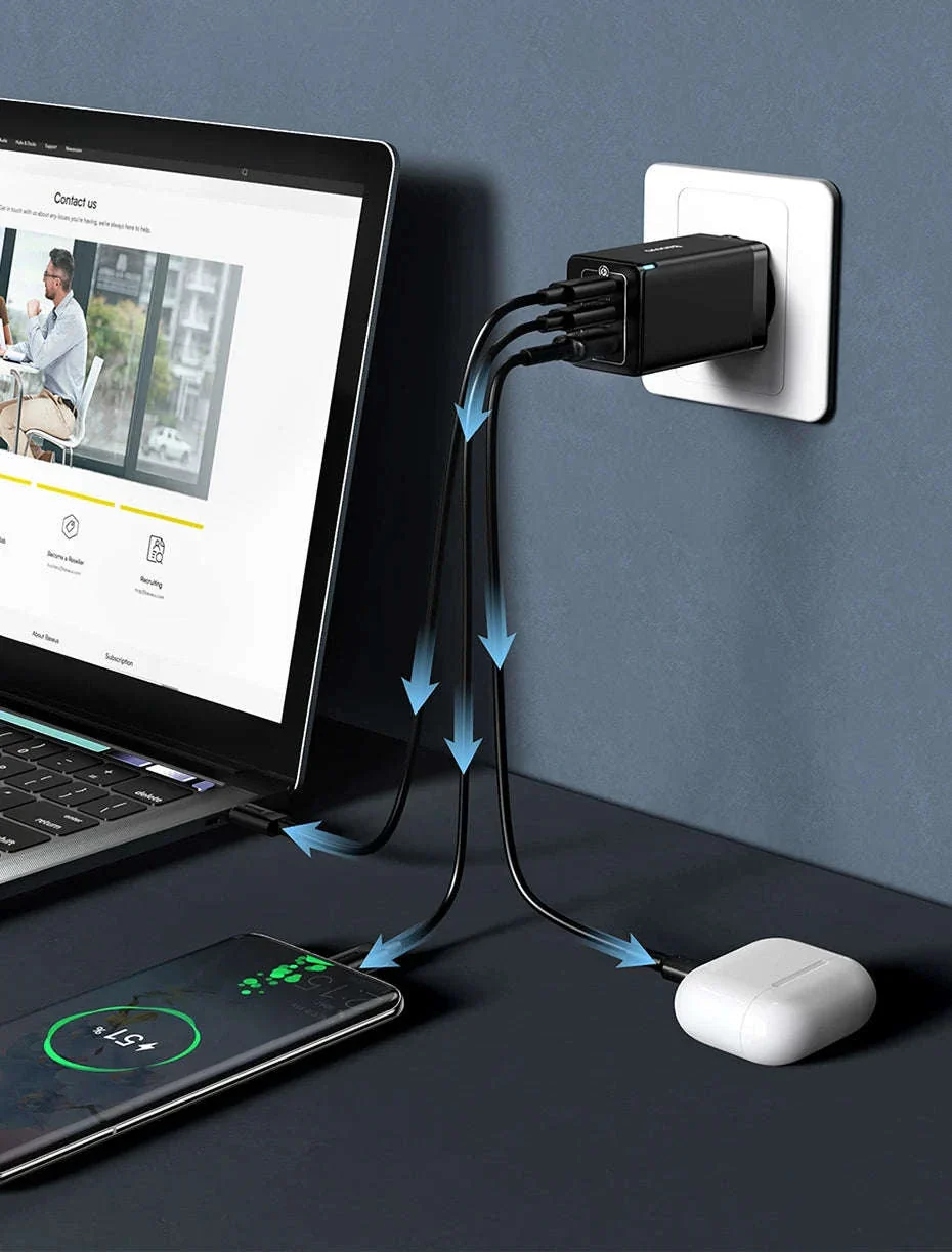 65W GaN Fast Charger with Dual USB-C & USB Ports for Laptop Phone - Image 14