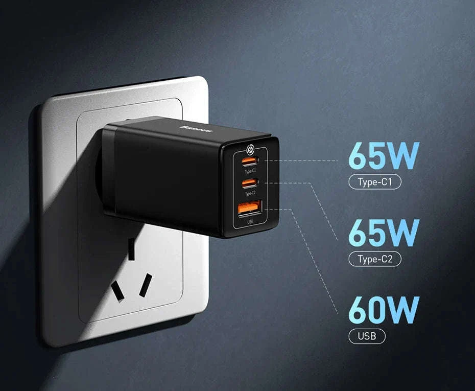 65W GaN Fast Charger with Dual USB-C & USB Ports for Laptop Phone - Image 15