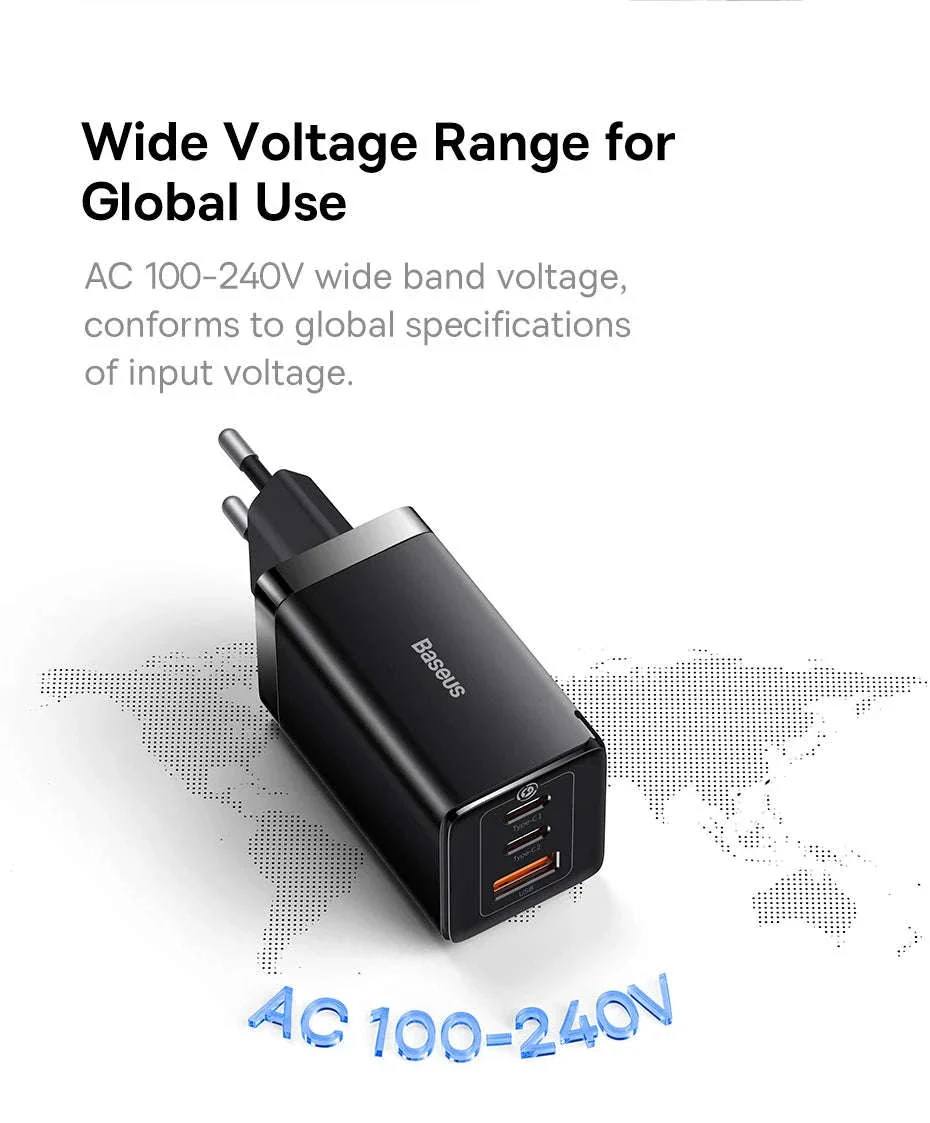 65W GaN Fast Charger with Dual USB-C & USB Ports for Laptop Phone - Image 26