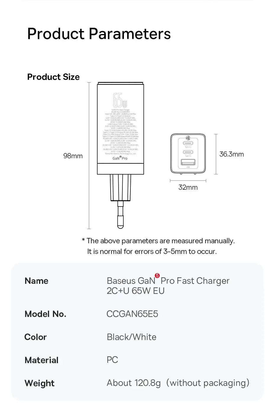 65W GaN Fast Charger with Dual USB-C & USB Ports for Laptop Phone - Image 29