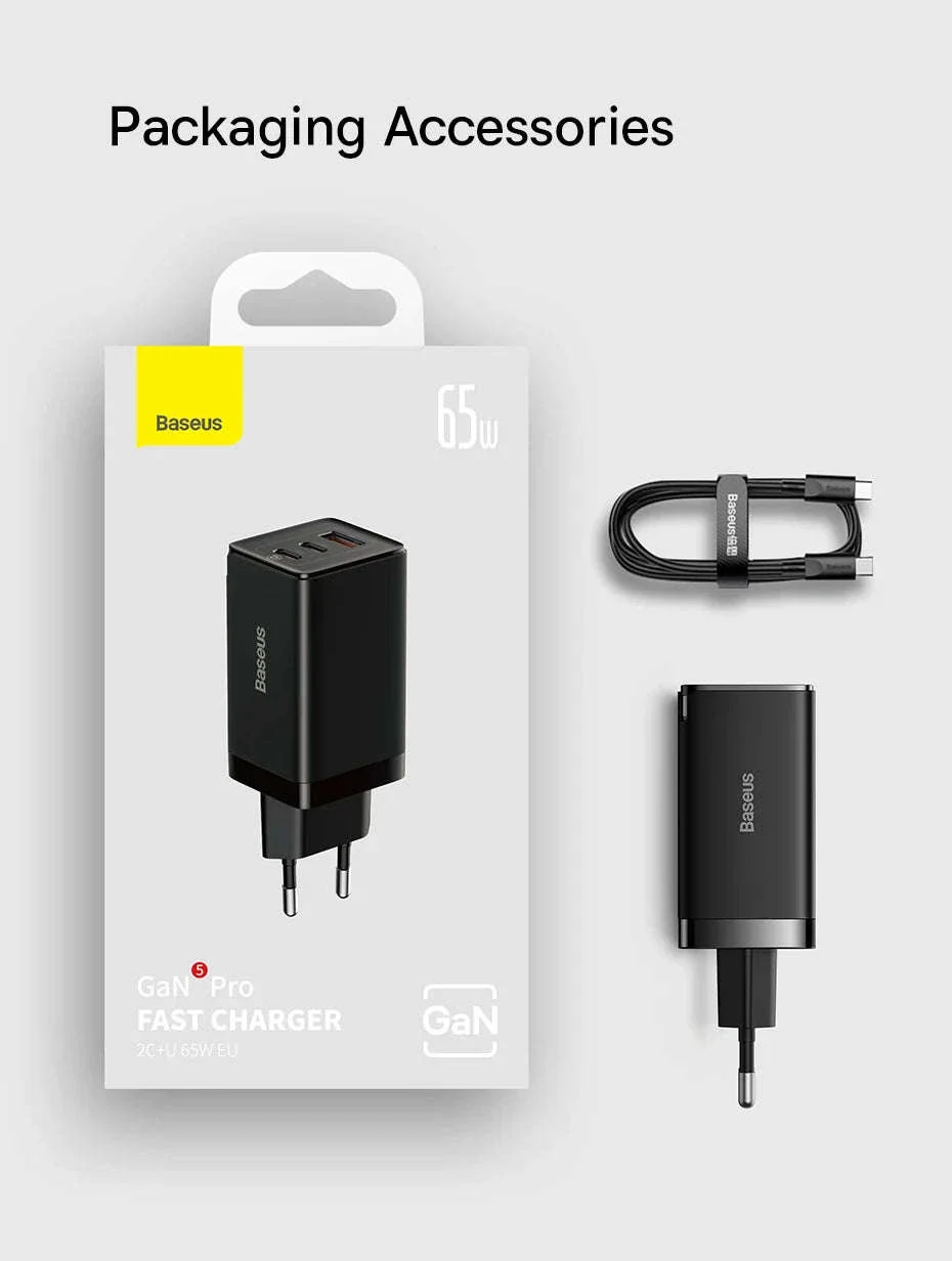 65W GaN Fast Charger with Dual USB-C & USB Ports for Laptop Phone - Image 32
