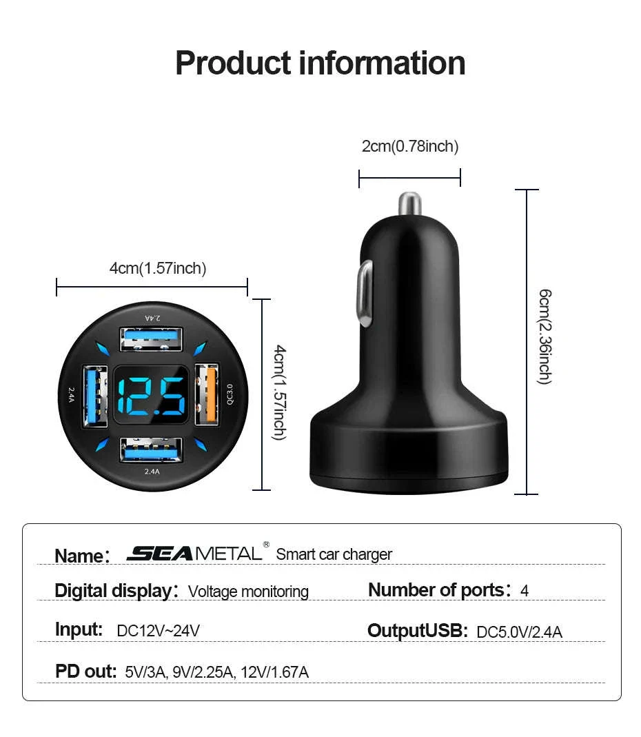 66W Car Charger with 4 USB Ports and Voltage Display - Image 18