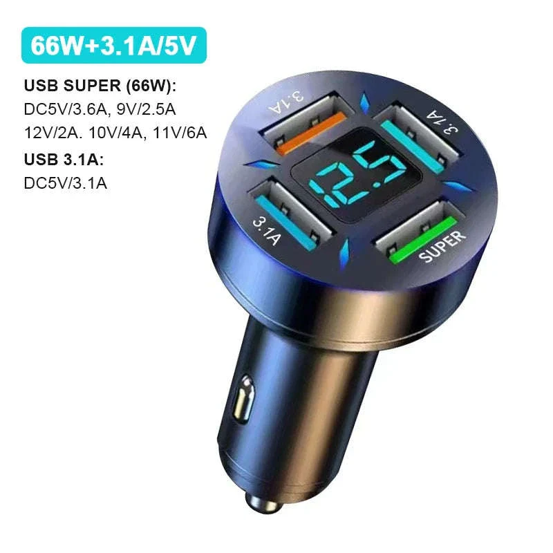 66W Car Charger with 4 USB Ports and Voltage Display - Image 20