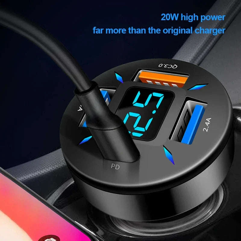 66W Car Charger with 4 USB Ports and Voltage Display - Image 3