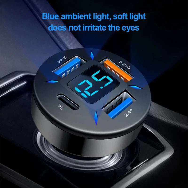 66W Car Charger with 4 USB Ports and Voltage Display - Image 4