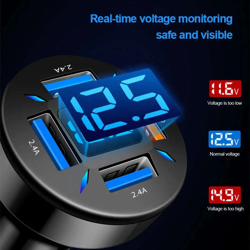 66W Car Charger with 4 USB Ports and Voltage Display - Image 5