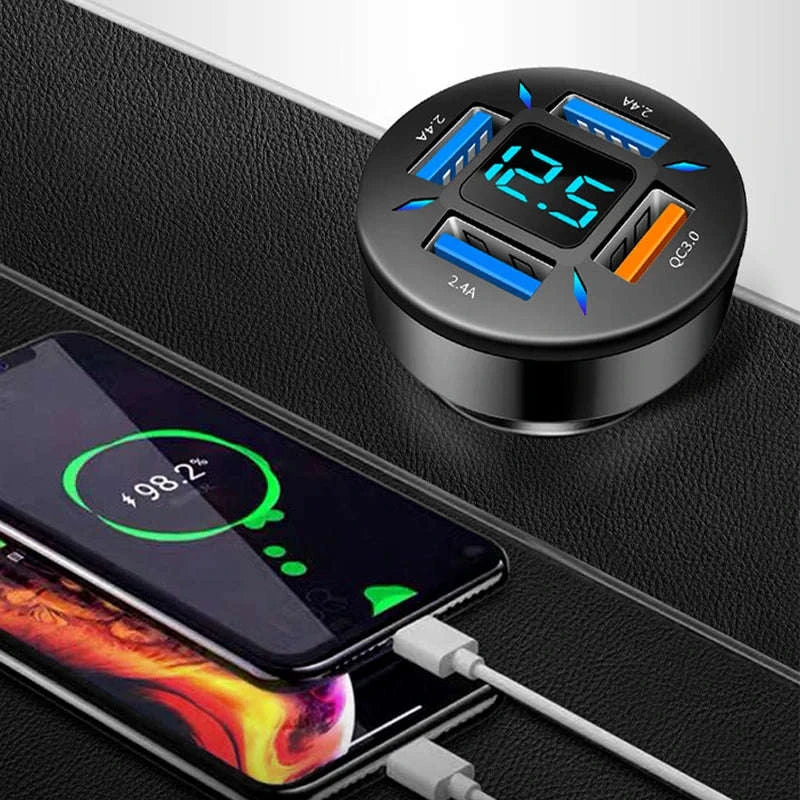 66W Car Charger with 4 USB Ports and Voltage Display - Image 6