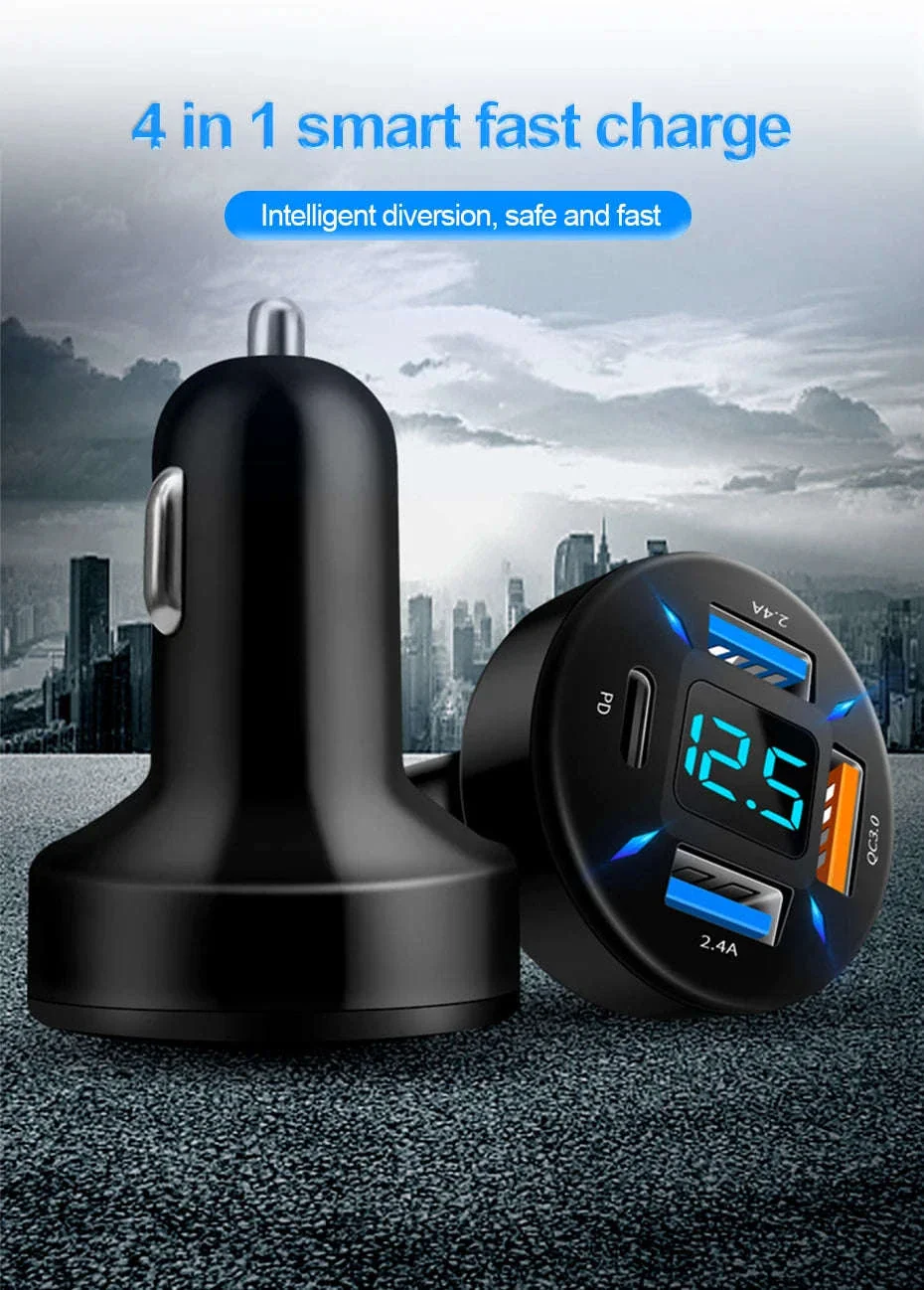 66W Car Charger with 4 USB Ports and Voltage Display - Image 9