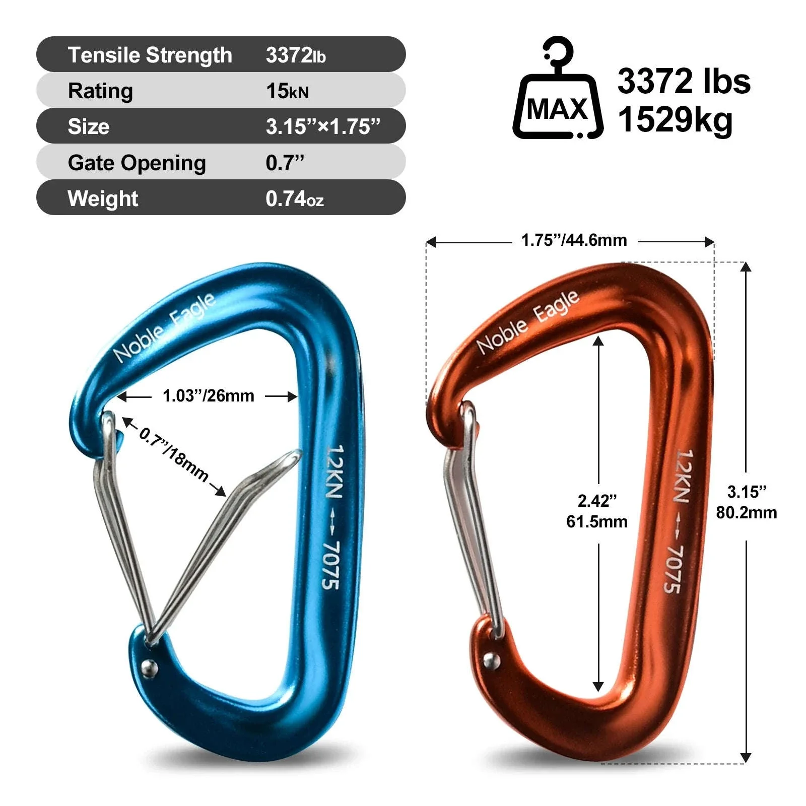 6-Piece 12kN Aluminum D-Ring Carabiner Set - Image 8