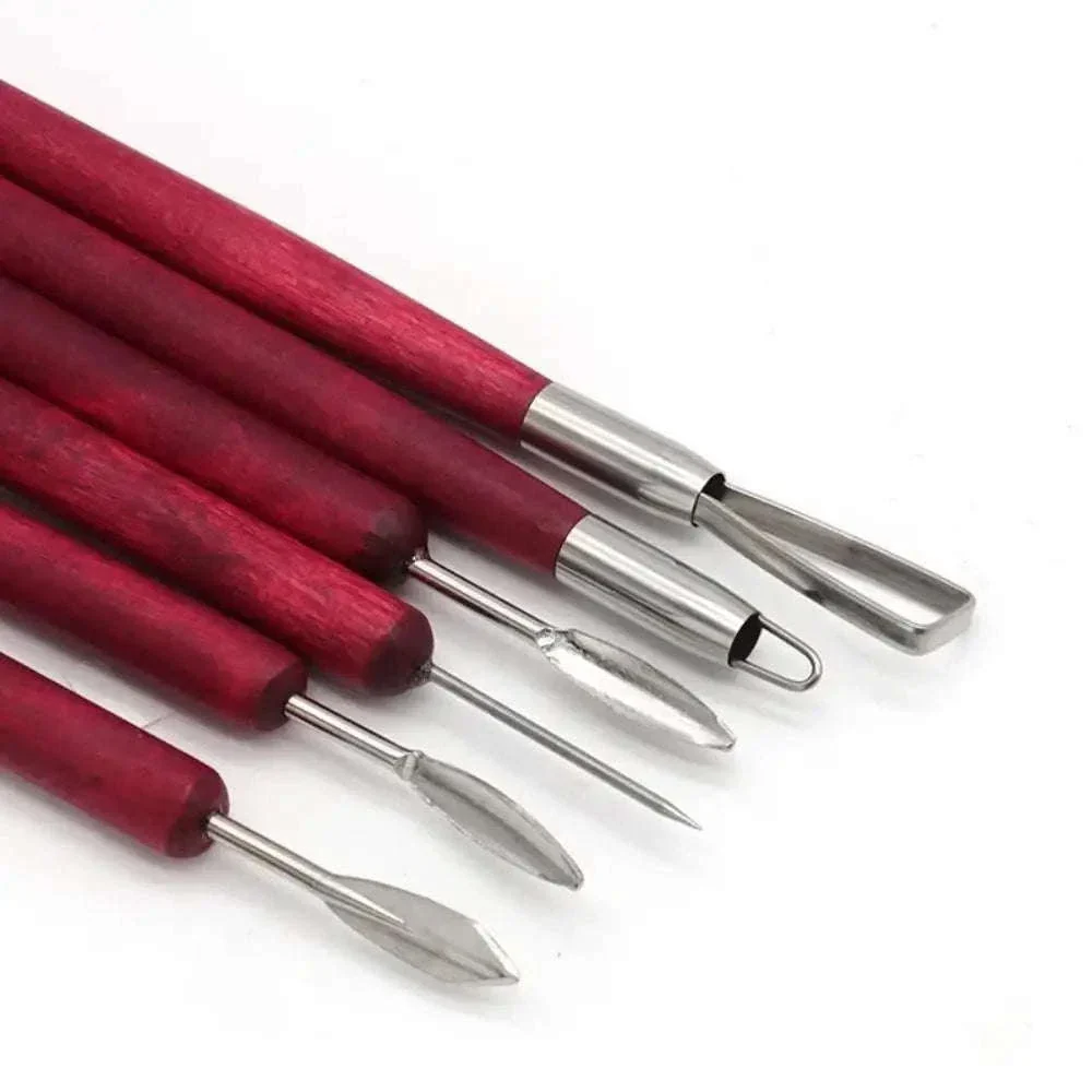 6PCS Clay Sculpting Tools Set with Wood Handles & Steel Tips - Image 3