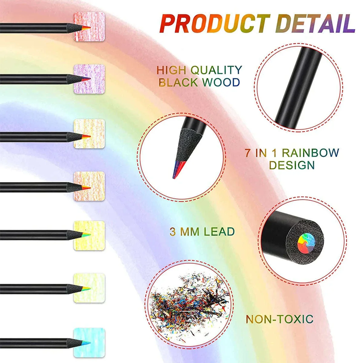 7-in-1 Rainbow Drawing Pencils Set for Multi-Color Sketches - Image 4