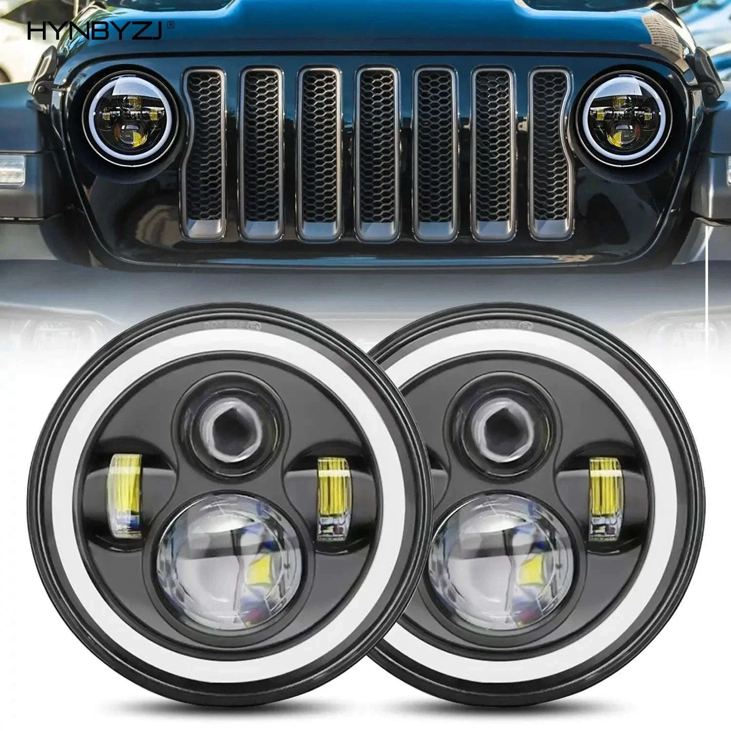 7 Inch LED Headlight Halo Ring with Hi/Lo Beam, DRL and Amber Turn Signal