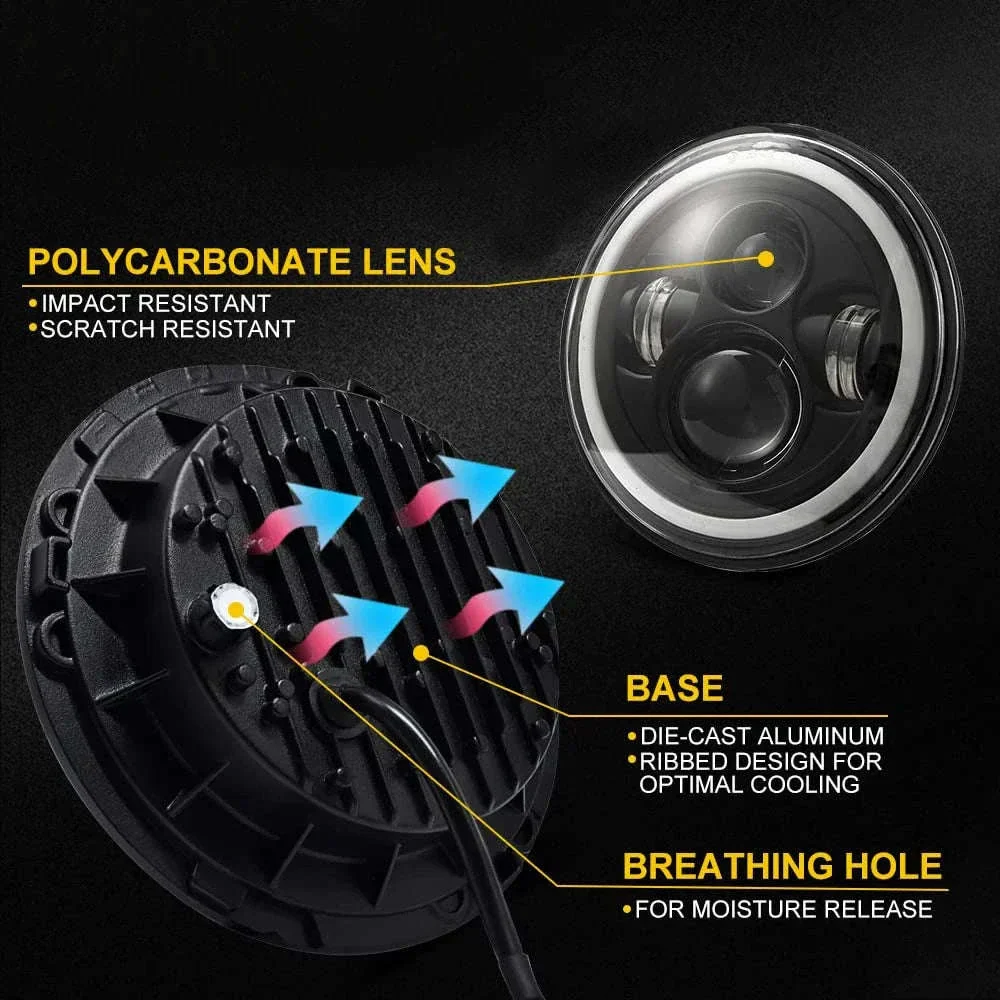 7 Inch LED Headlight Halo Ring with Hi/Lo Beam, DRL and Amber Turn Signal - Image 10