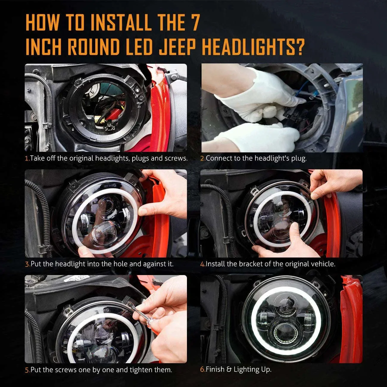 7 Inch LED Headlight Halo Ring with Hi/Lo Beam, DRL and Amber Turn Signal - Image 14