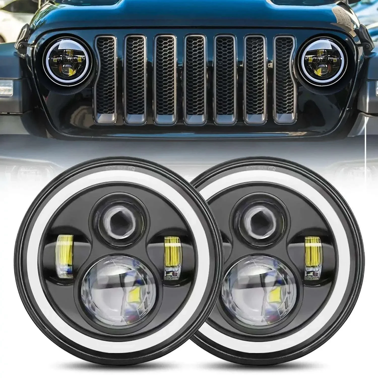 7 Inch LED Headlight Halo Ring with Hi/Lo Beam, DRL and Amber Turn Signal - Image 16