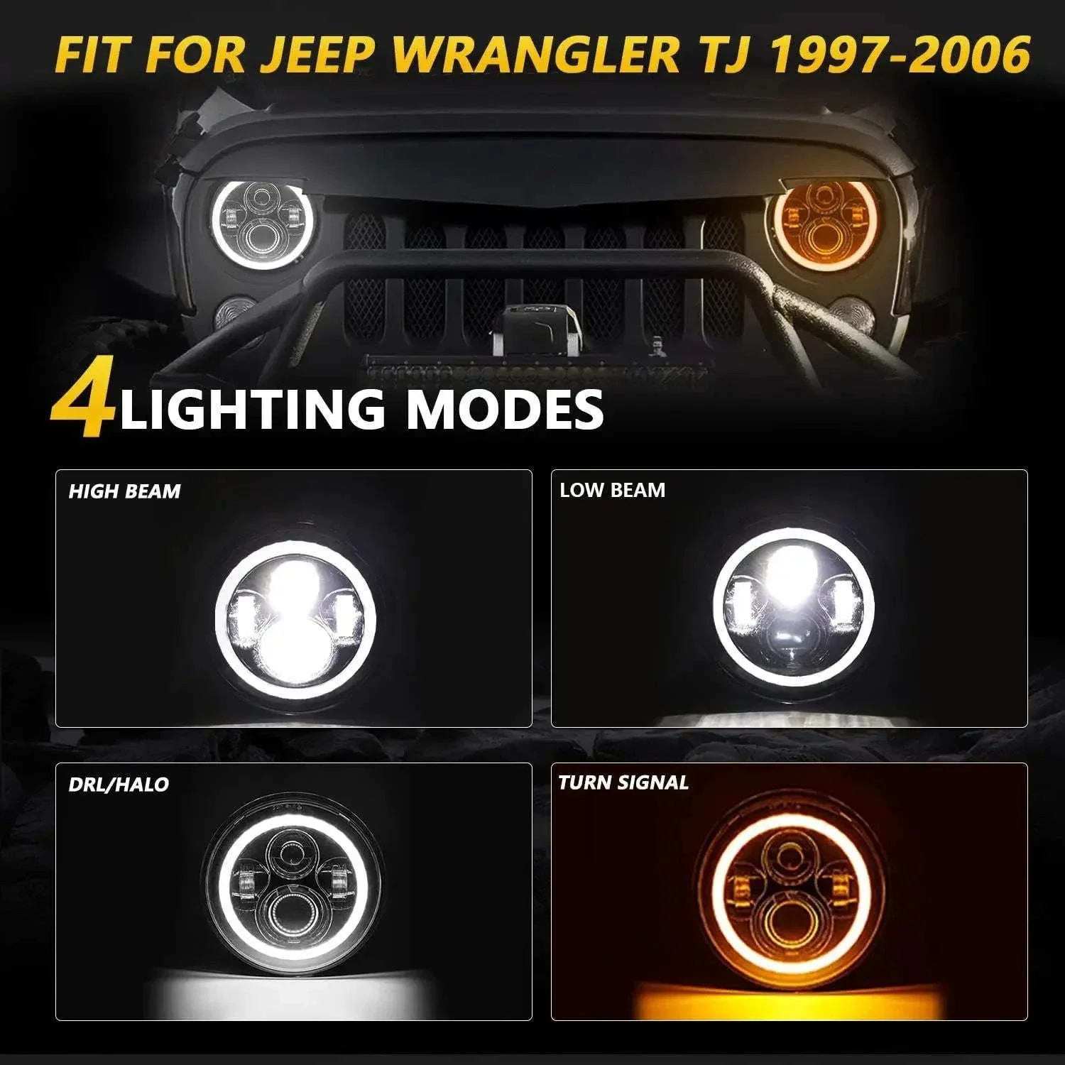 7 Inch LED Headlight Halo Ring with Hi/Lo Beam, DRL and Amber Turn Signal - Image 6