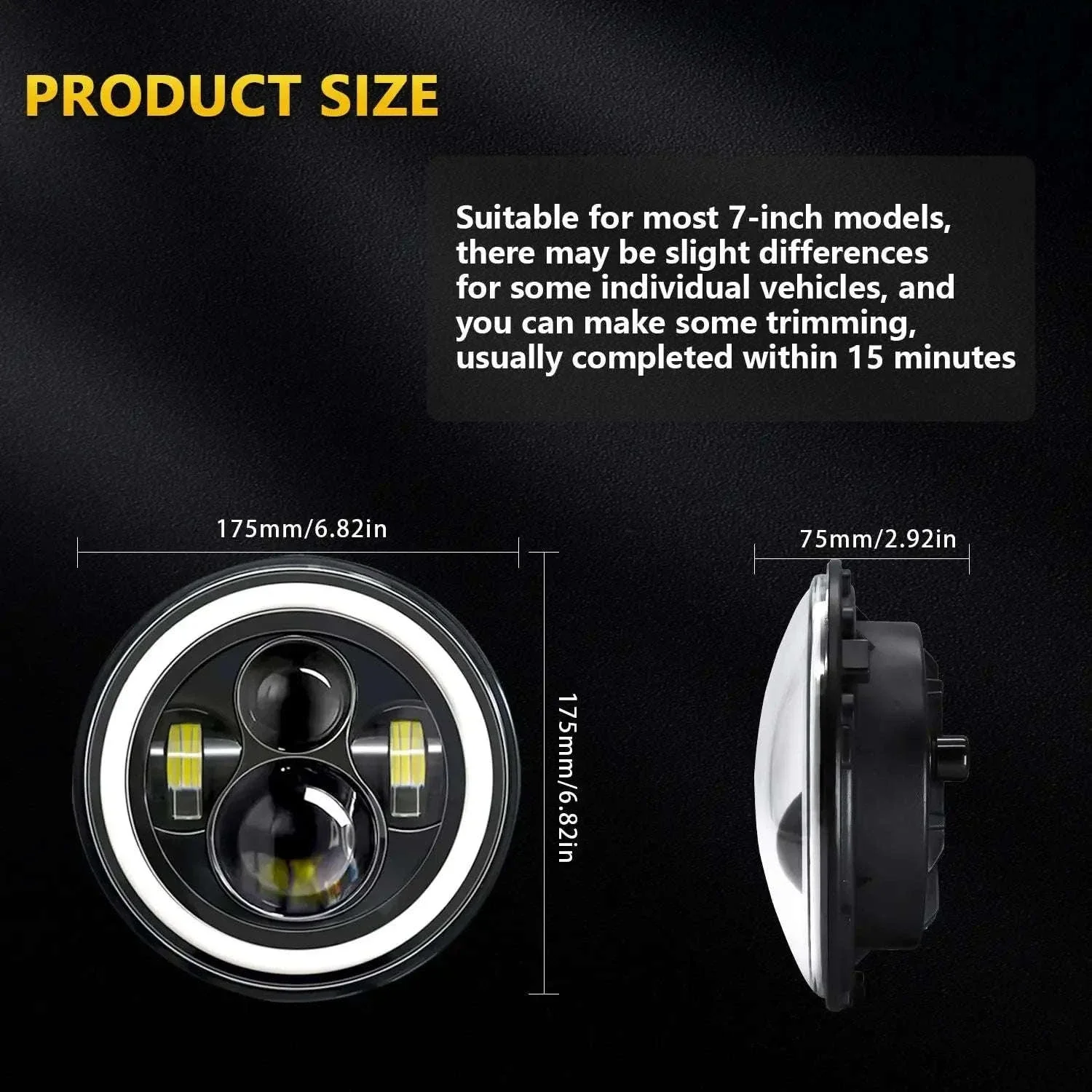 7 Inch LED Headlight Halo Ring with Hi/Lo Beam, DRL and Amber Turn Signal - Image 8