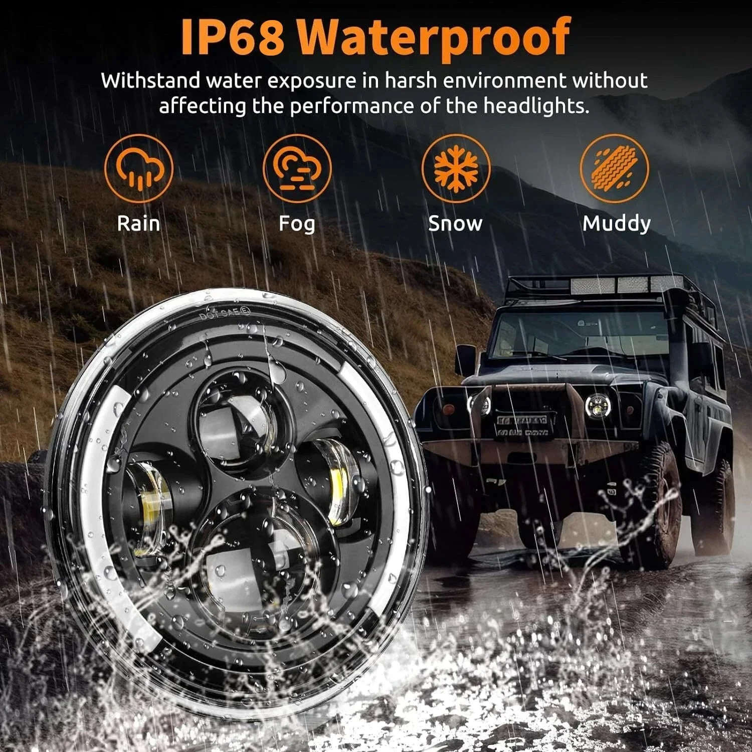 7 Inch LED Headlight Halo Ring with Hi/Lo Beam, Angel Eyes DRL and Amber Turn Signal - Image 9