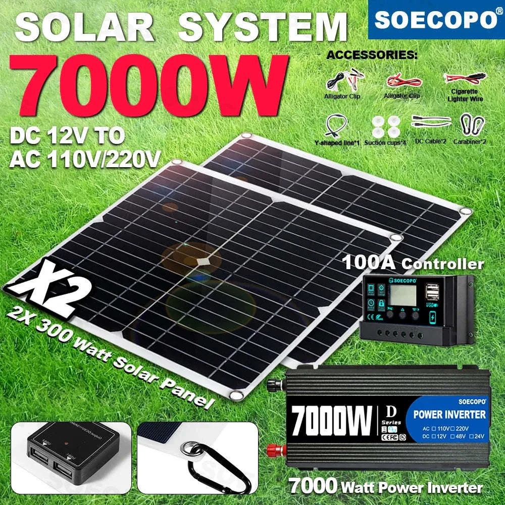 Portable Solar Power Kit 7000W Peak Inverter with 600W Panels