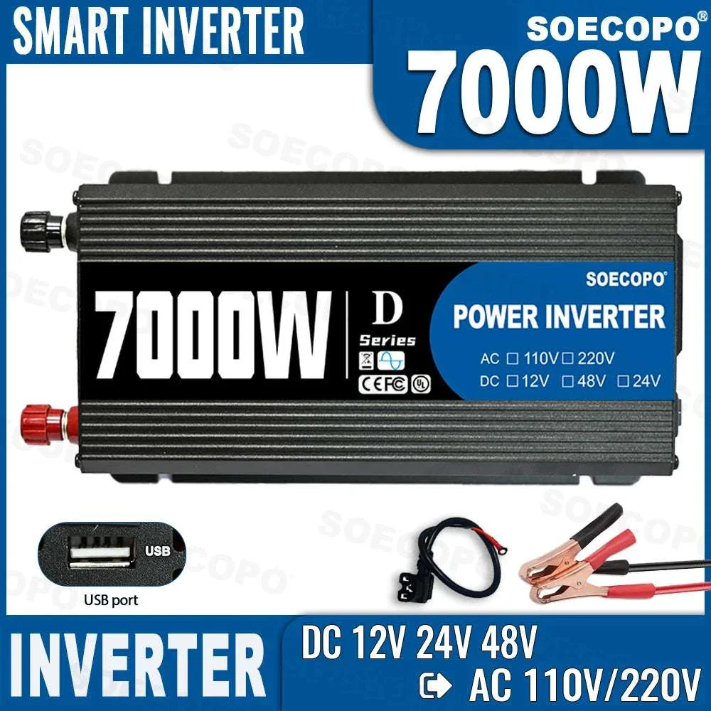 7000W Peak Power Inverter 12V/24V/48V DC to 110V/220V AC with USB