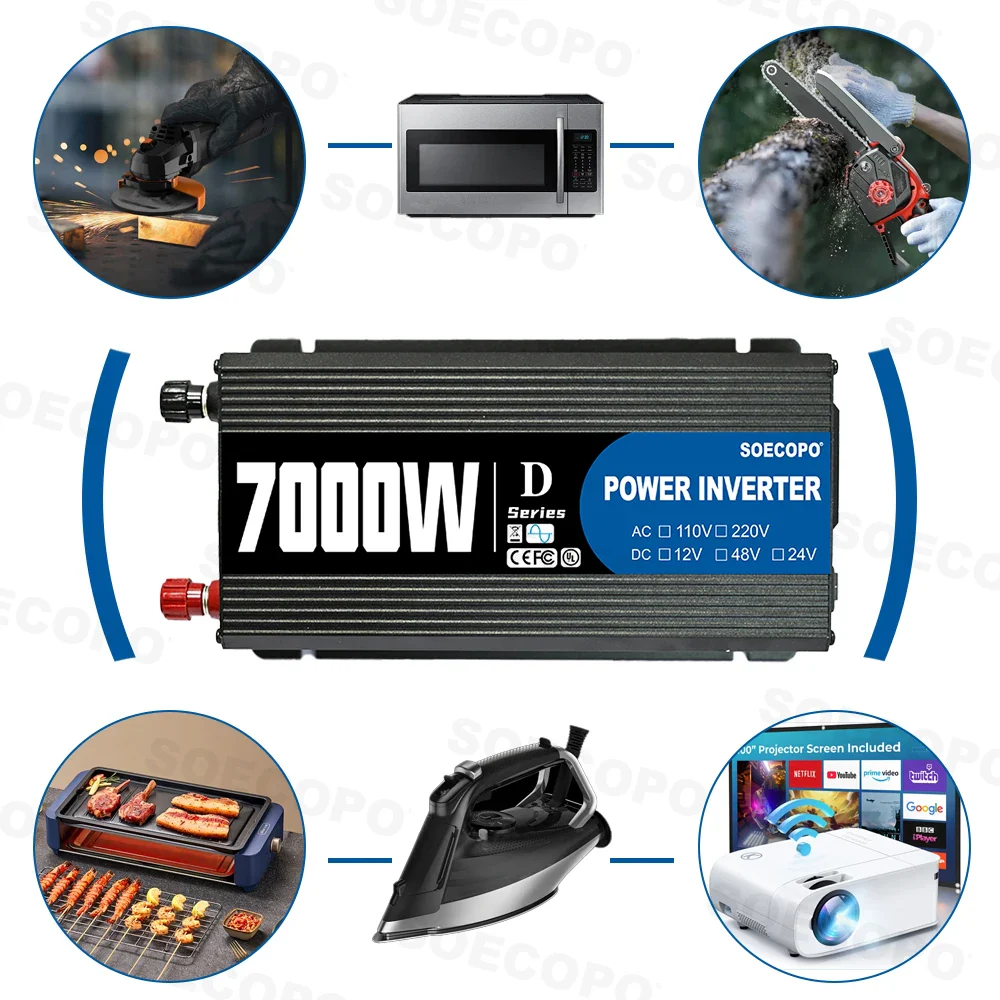 7000W Peak Power Inverter 12V/24V/48V DC to 110V/220V AC with USB - Image 4