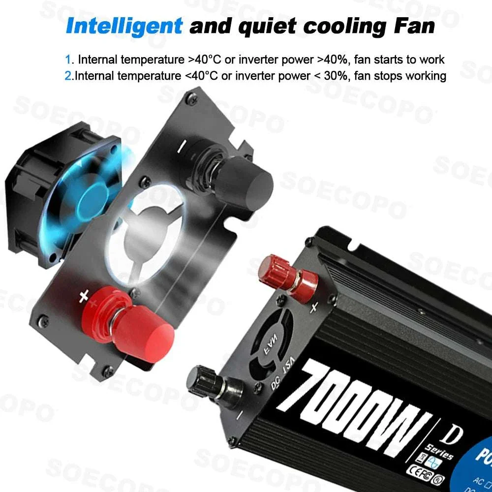 7000W Peak Power Inverter 12V/24V/48V DC to 110V/220V AC with USB - Image 5