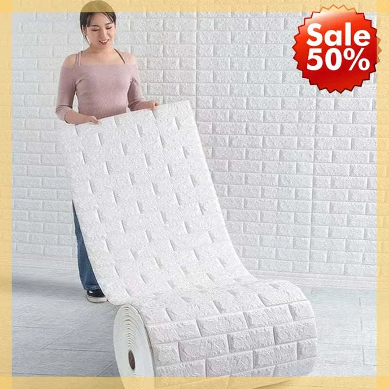 3D Foam Brick Wallpaper Roll – Peel and Stick Wall Covering