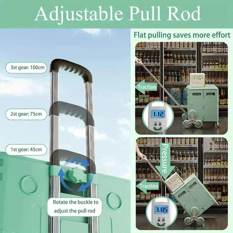 75L Foldable Shopping Cart with 4 Wheels & Telescopic Handle - Image 4