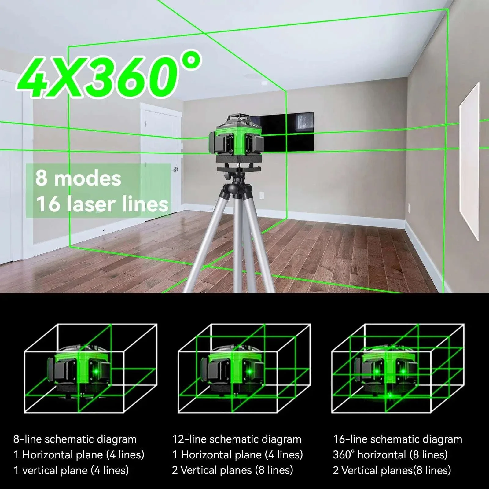 8/12/16 Lines Laser Level with Self-Leveling Tripod - Image 2
